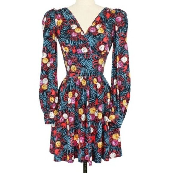 Trashy Diva Dresses & Skirts - Trashy Diva Bianca Mini Dress 8 NEW Curious Corsage Bird Print 60s Retro Vintage